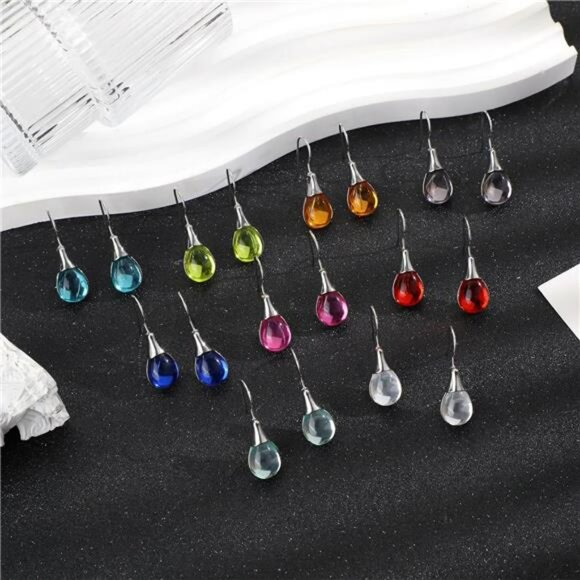 Womens teardrop dangle earrings set sterling silver crystal drop jewelry - Picture 3 of 8